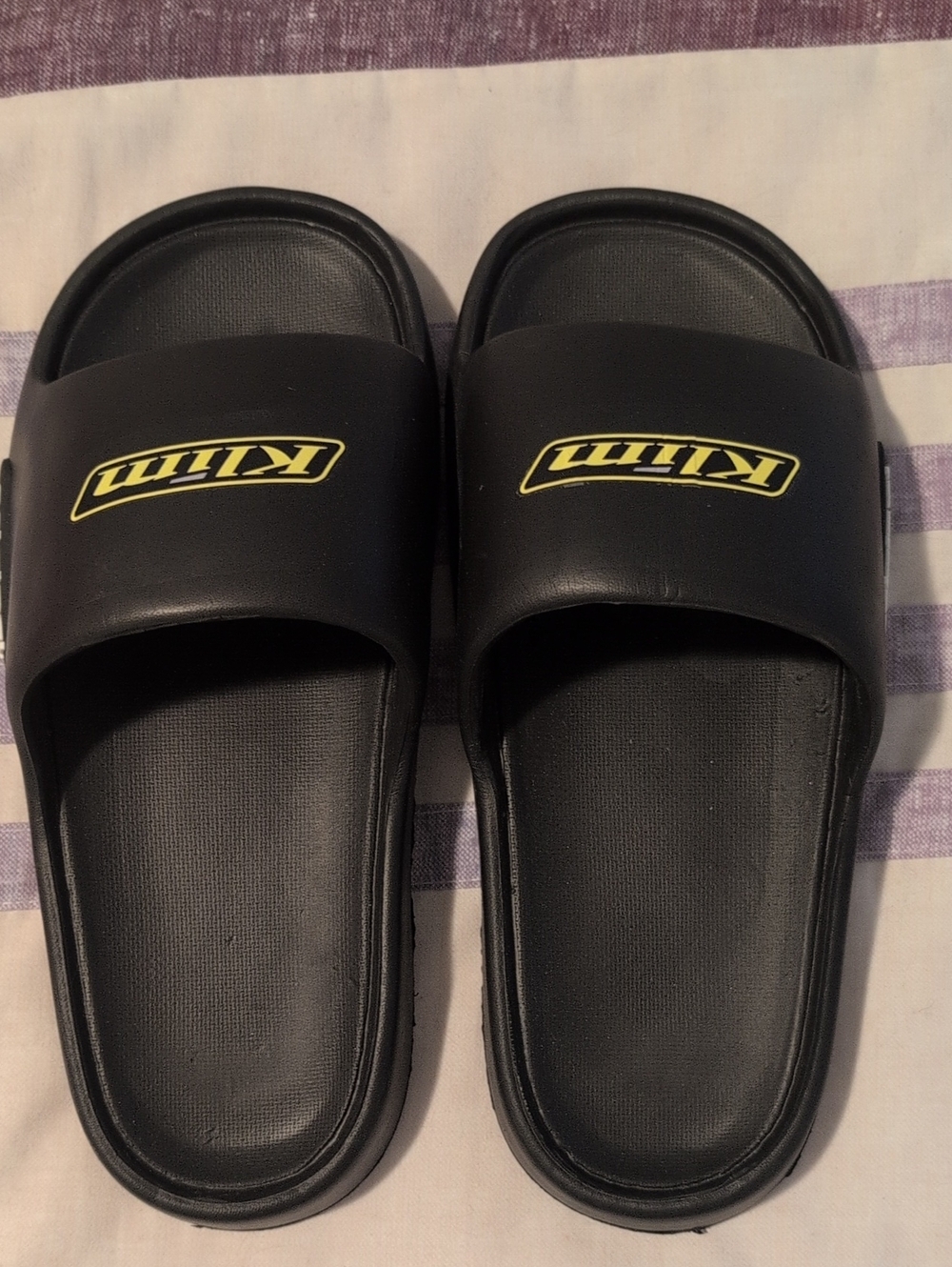 Men's Black Slide Sandals with Yellow Logo - Comfort Slip-Ons